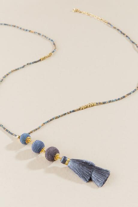 Francesca's Laken Beaded Tassel Pendant - Light Blue