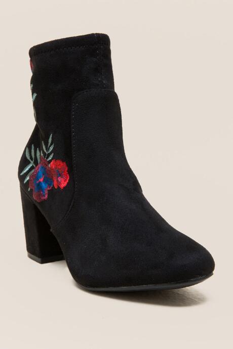 Francesca's Allie Embroidered Floral Ankle Boot - Black