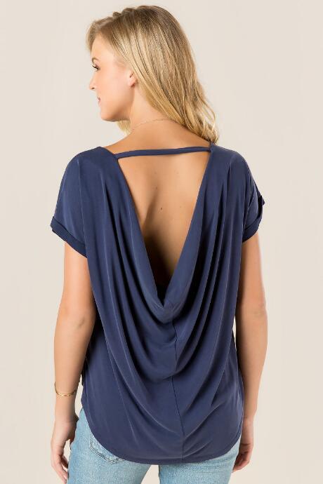 Mi Ami Myla Scoop Neck Tee - Navy