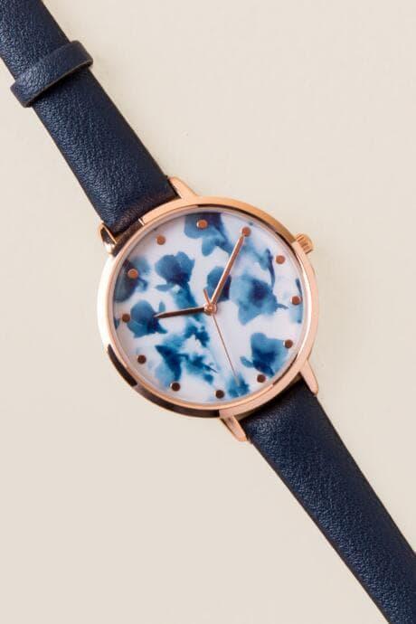 Francesca's Kelli Watercolor Floral Watch - Navy