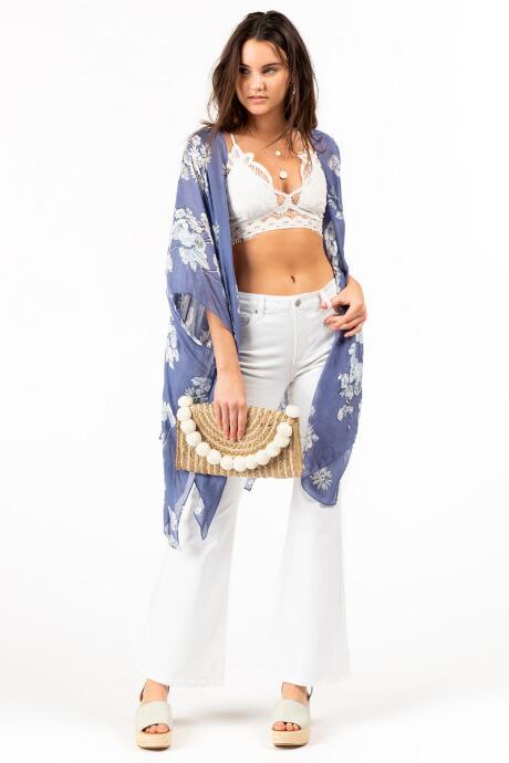 Francesca's Delaney Crochet Back Kimono - Chambray