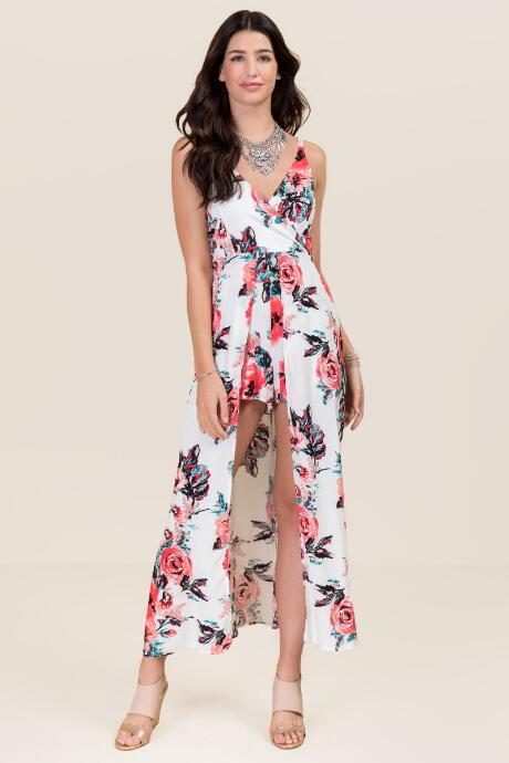 Francesca's Leola Floral Maxi Romper - White