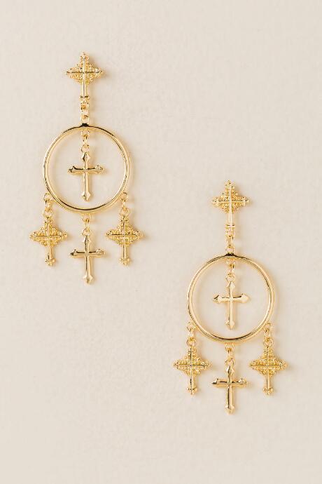 Francesca's Cross Circle Chandelier Earring - Gold