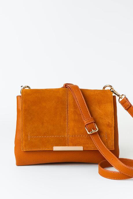 Francesca's Natalie Suede Flap Crossbody - Cognac