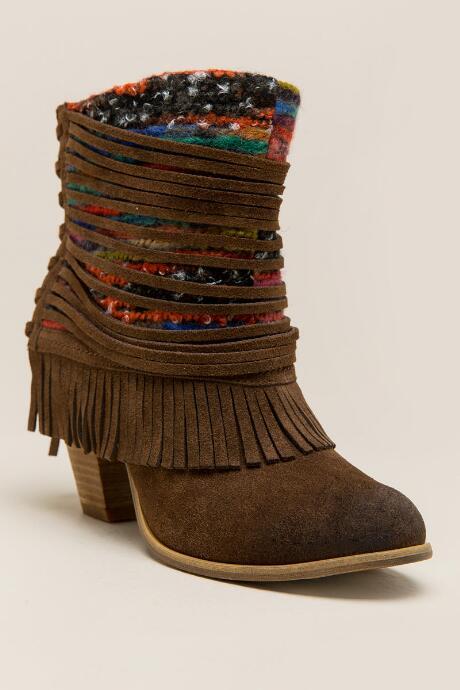 Naughty Monkey Tallyhoe Yarn & Fringe Bootie - Tan