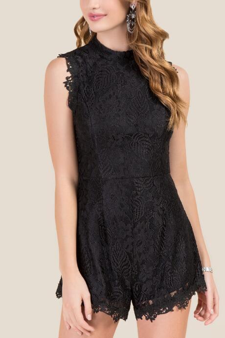 Francescas Ingrid Lace Trim Romper - Black