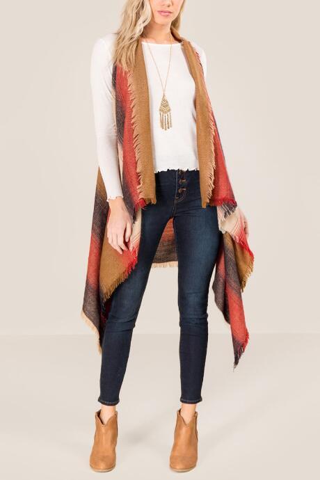 Francesca Inchess Kimberly Striped Ruana Vest - Cinnamon