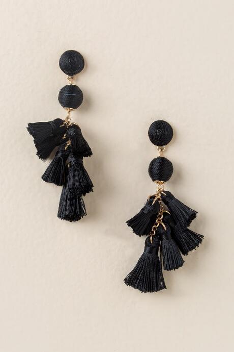 Francesca's Lara Mini Tassel Earrings - Black