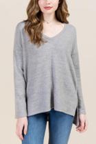 Francesca's Shea Split Step Hem Sweater - Heather Gray