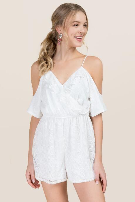 Francesca's Kiera Cold Shoulder Lace Romper - White