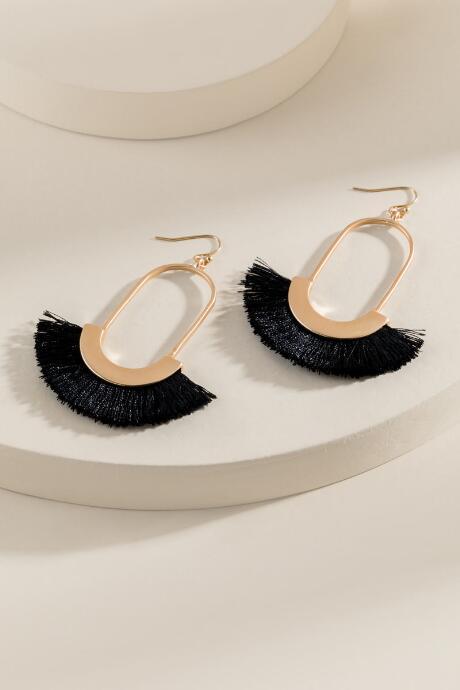 Francesca's Carolina Tasseled Oval Drop Earrings - Black