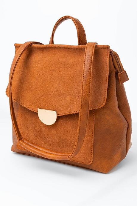 Francesca's Perry Suede Front Flap Backpack - Cognac