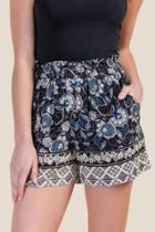 Francesca's Eden Paperbag Floral Shorts - Black