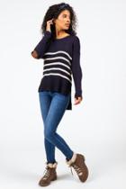 Francesca's Cadyn Stripe Elbow Patch Sweater - Navy