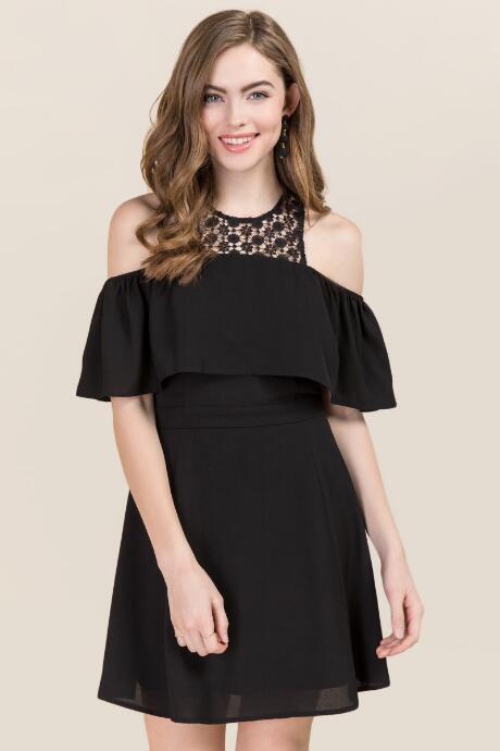Francesca's Carrie Ruffle Cold Shoulder Dress - Black