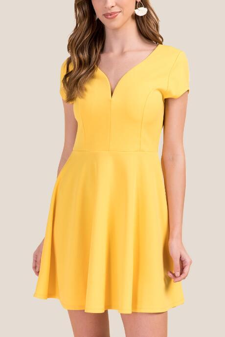 Francesca's Vanessa Knit Jacquard Skater Dress - Lemon