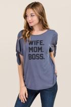 Alya Wife. Mom. Boss Tie Sleeve Cupro Graphic Tee - Gray