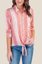 Francesca's Hailey Yarn Dyed Button Down Top - Red