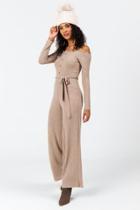 Francesca's Raleigh Ribbed Off The Shoulder Jumpsuit - Taupe