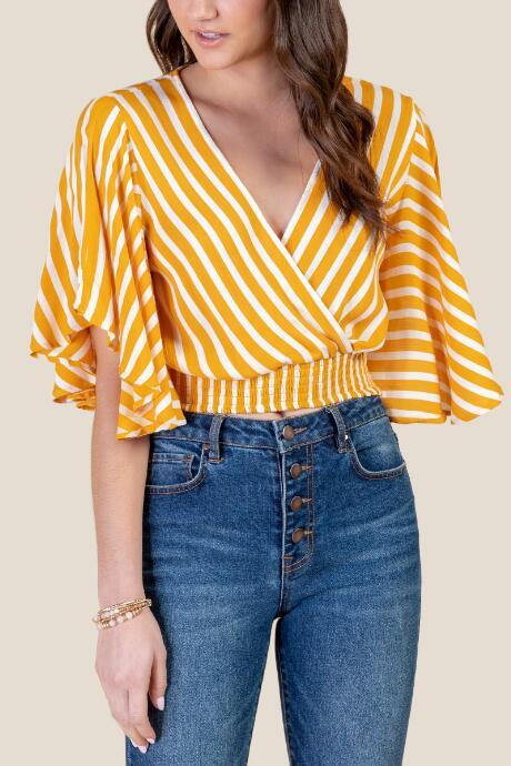 Francesca's Pauline Smocked Waist Blouse - Sunshine