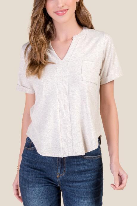 Francesca's Joanna Vneck Pocket Tee - Heather Oat