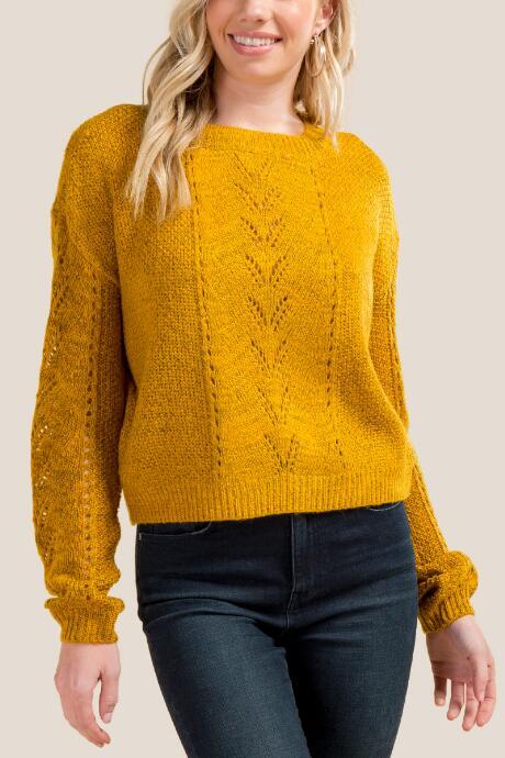 Francesca's Sydney Pointelle Cropped Sweater - Marigold