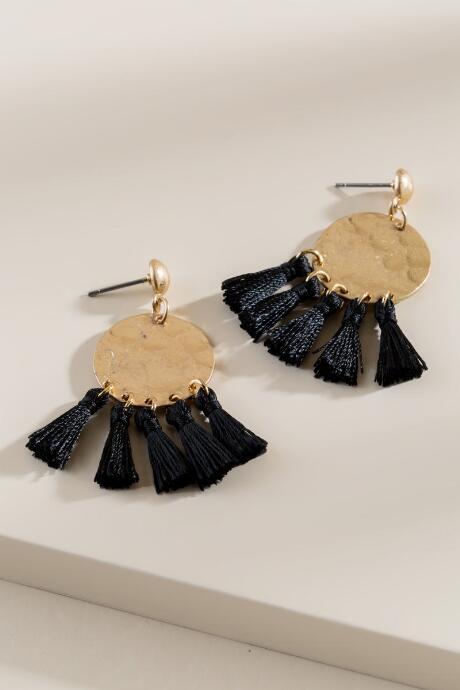 Francesca's Sasha Tassel Earrings In Black - Black
