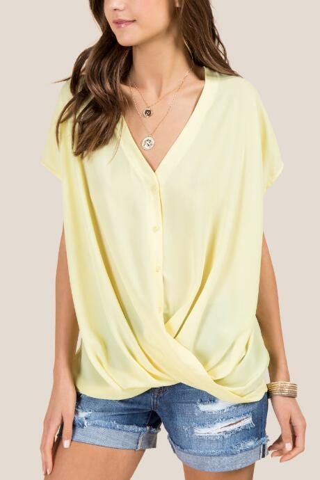 Francesca Inchess Kamala Button Down Twist Front Blouse - Lemonade