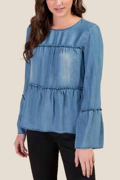 Francesca's Audrey Tiered Chambray Blouse - Lite