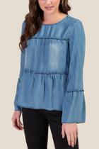 Francesca's Audrey Tiered Chambray Blouse - Lite