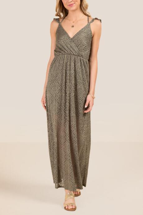 Francesca's Kiera Ruffle Sleeve Lace Maxi Dress - Olive