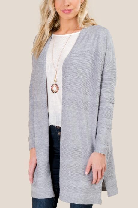 Francesca's Julee Rib Stitched Duster Cardigan - Heather Gray
