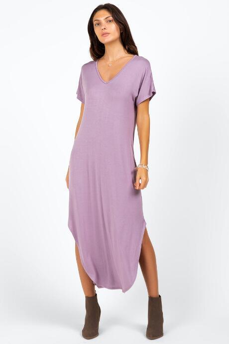 Francesca's Piper V-neck Knit Maxi Dress - Mauve