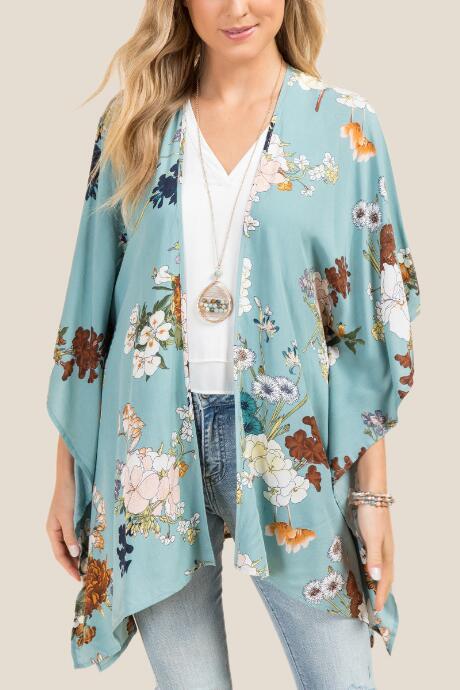 Francesca's Arya Floral Ruana - Teal