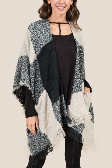 Francesca's Whitney Boucle Ruana - Black/white