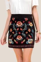 Francesca's Gabby Embroidered Velvet Skirt - Black