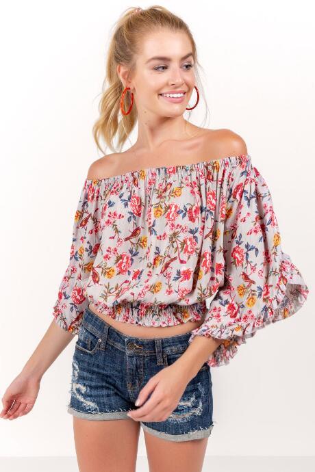 Francesca's Courtney Off The Shoulder Blouse - Gray