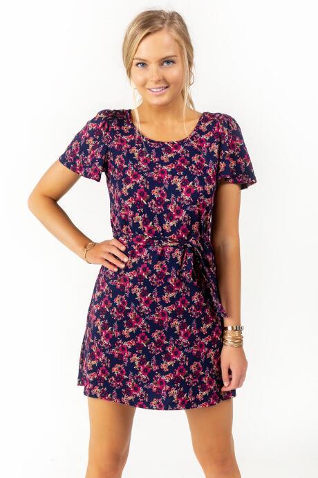 Francesca's Kells Floral Waist Tie Dress - Navy
