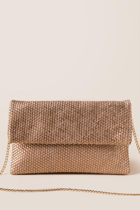 Francescas Juliana Woven Metallic Clutch Crossbody - Rose/gold