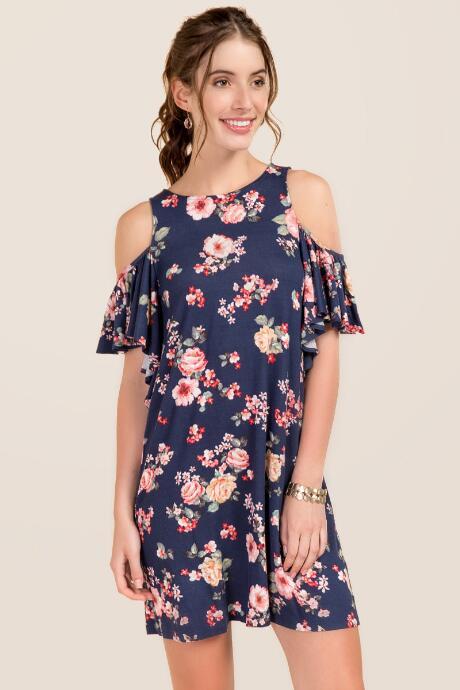 Blue Rain Nyla Ruffle Sleeve Dress - Navy