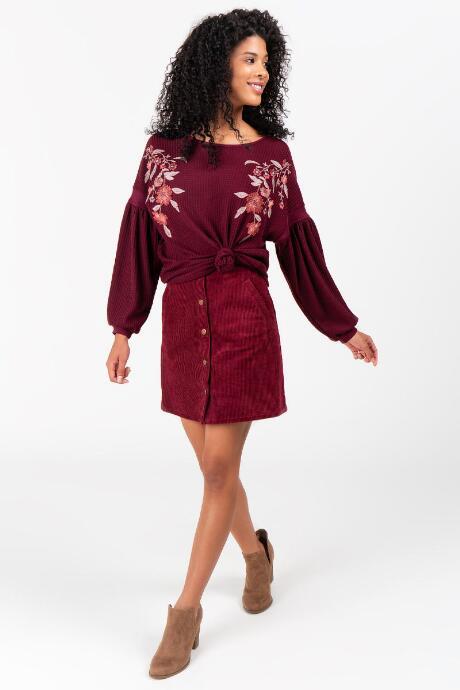 Francesca's Evan Embroidered Sweater - Wine