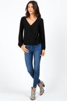 Francesca's Weonna Front Tie Clip Dot Blouse - Black