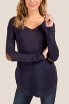 Francesca's Arianna Elbow Patch Sweater - Navy