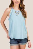 Francesca's Adrienne High Neck Floral Embroidery Top - Lite