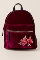 Francesca's Ashley Rose Embroidered Velvet Mini Backpack - Burgundy