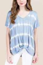 Francesca's Quinn Front Knot Rolled Sleeve Top - Light Blue