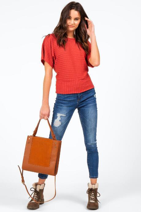 Francesca's Charlise Caged Back Top - Rust