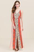 Blue Rain Mylie Floral Tassel Maxi Dress - Neon Coral
