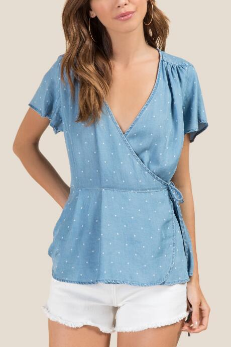 Francesca Inchess Halie Wrap Polka Dot Tencel Blouse - Lite