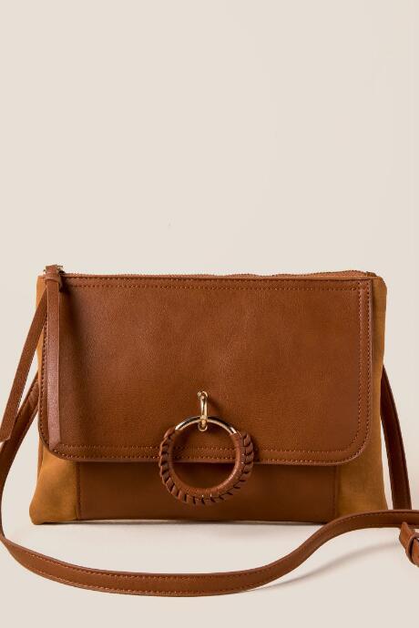 Francesca's Cambria Wrapped Ring Crossbody Clutch - Tan